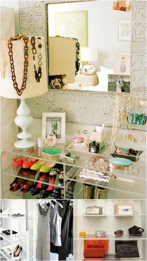 Storage can be pretty! Loving the idea of using acrylic shelves in the closet for maximum visibility. 