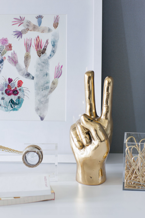 Amazing home office designed by Kelly Deck. Gold peace sign hand anyone?