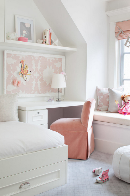 Completely adorable girl's room with soft coral hues by Kelly Deck 