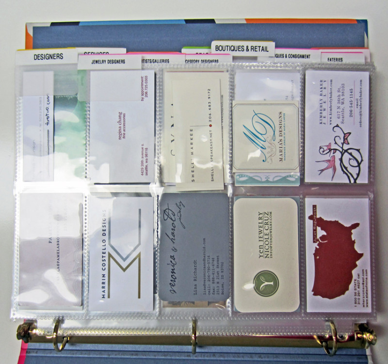 Finally getting my business cards in order after seeing how easy it is! Cute binder + biz card pages + tabs = organized bliss. 