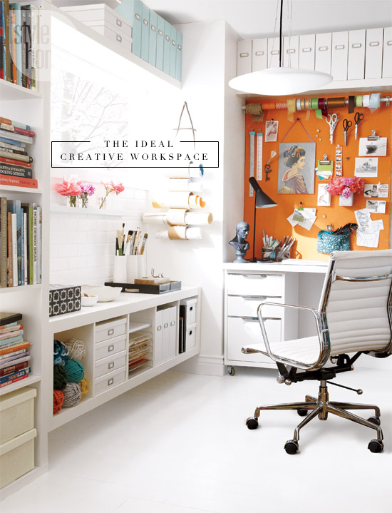 A creative workspace that has a place for everything! Take notes everyone. 