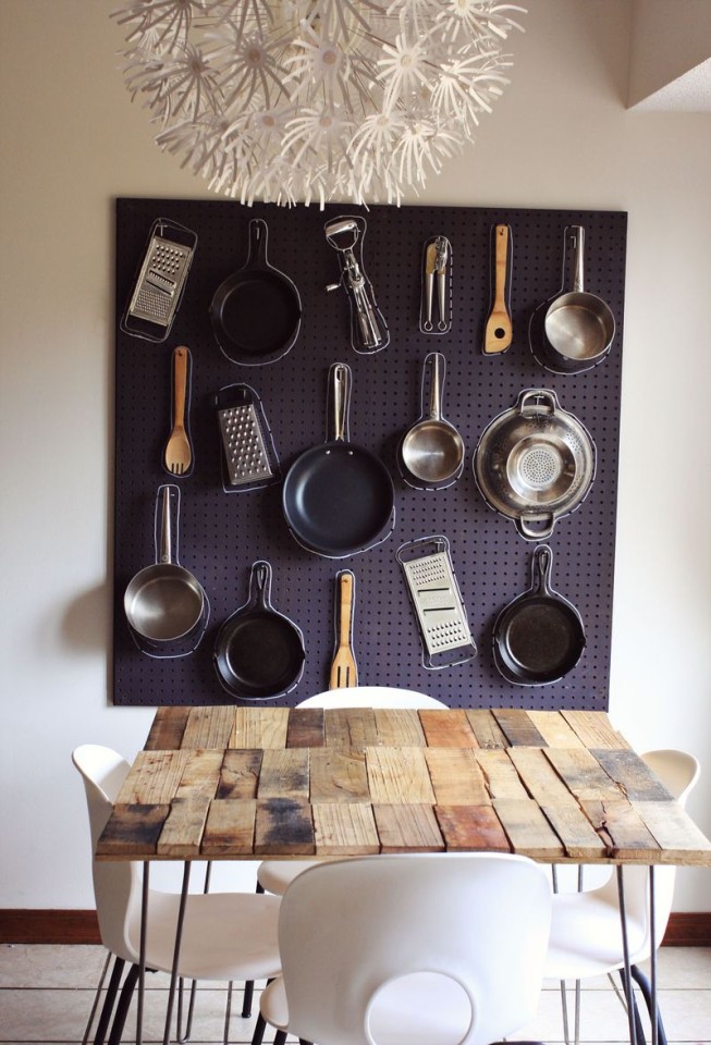 Love this! Beautifully organized pegboard // pots and pans storage. 