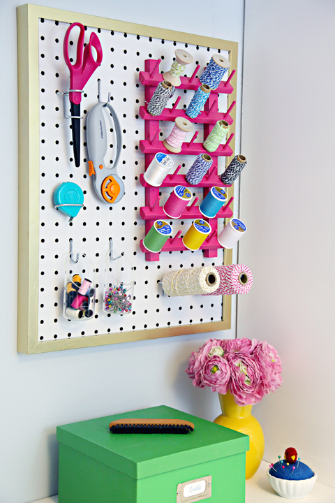 Perfect pegboard use: organize the craft room + find a place to store all those odds and ends like pins and thread. 