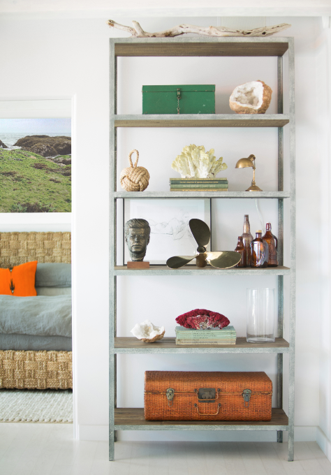 Perfectly styled shelves with a coastal/masculine feel by Ryan White Designs 