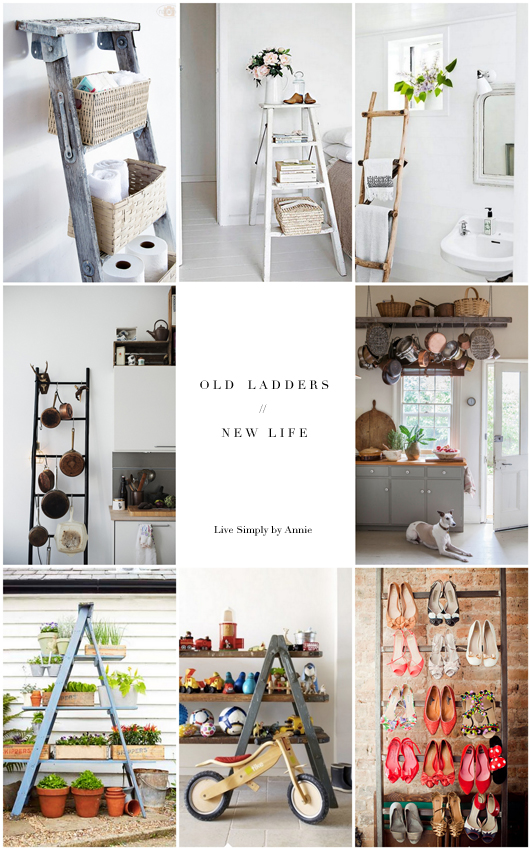 Great ideas on repurposing old ladders for storage and decor!