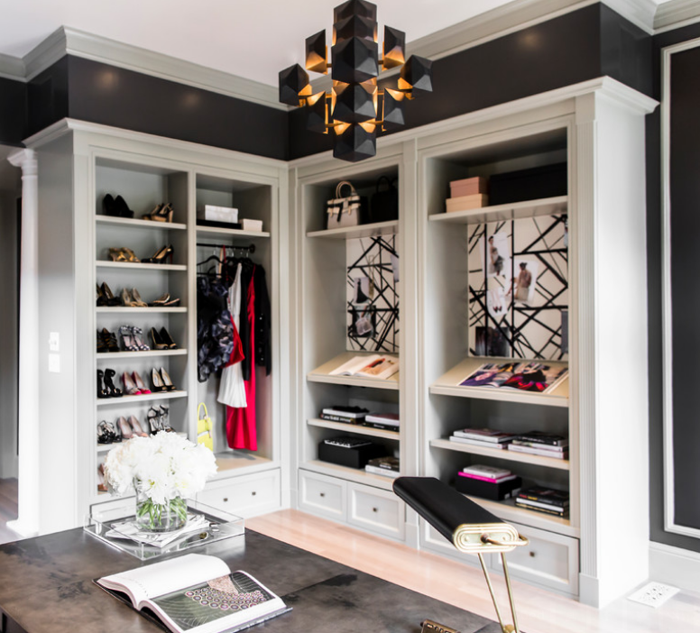 Closet and office in one--fit for a fashion blogger. 