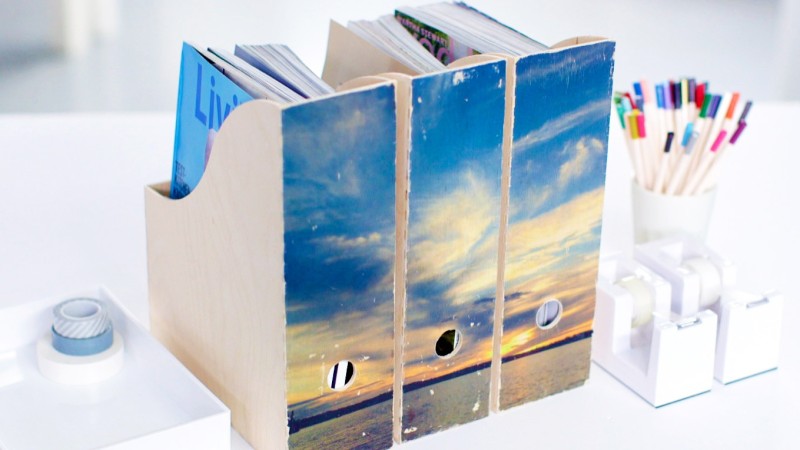 Personalize and camouflage magazine files by making them into a large piece of art! 
