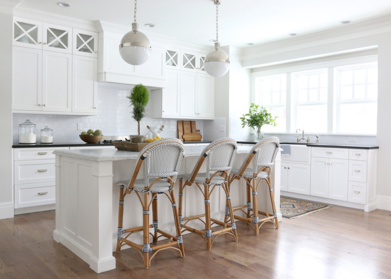 Kitchen design by Studio McGee with bistro stools. 