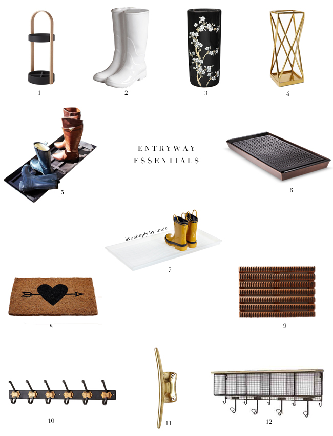 Stylish and functional essentials to keep the entryway tidier and dryer this winter. (Think # 9 just might be a requirement for all!)