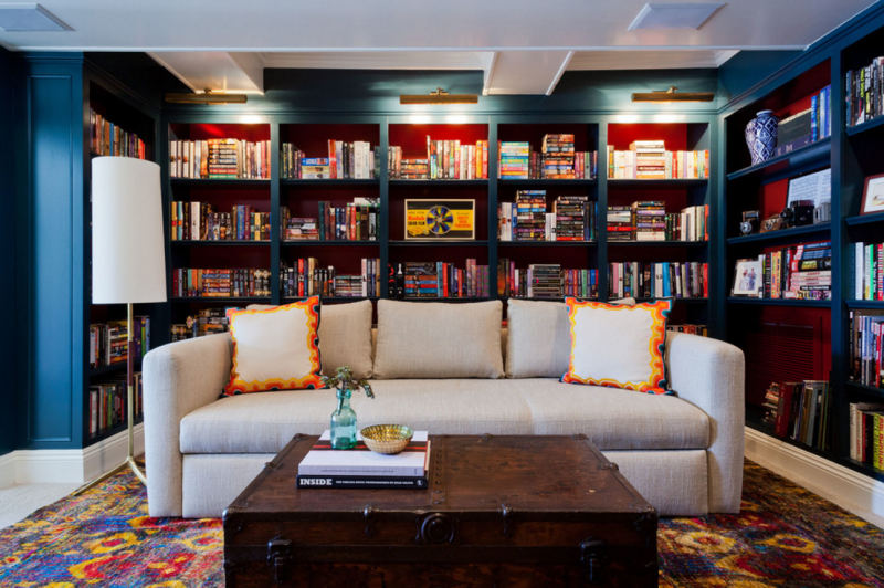 Spotlight on Taylor Jacobson Interior Design--dramatic yet cozy library. 
