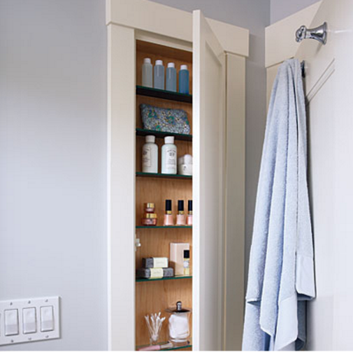 This is a genius idea for small spaces--take advantage of the potential storage space behind the door! 