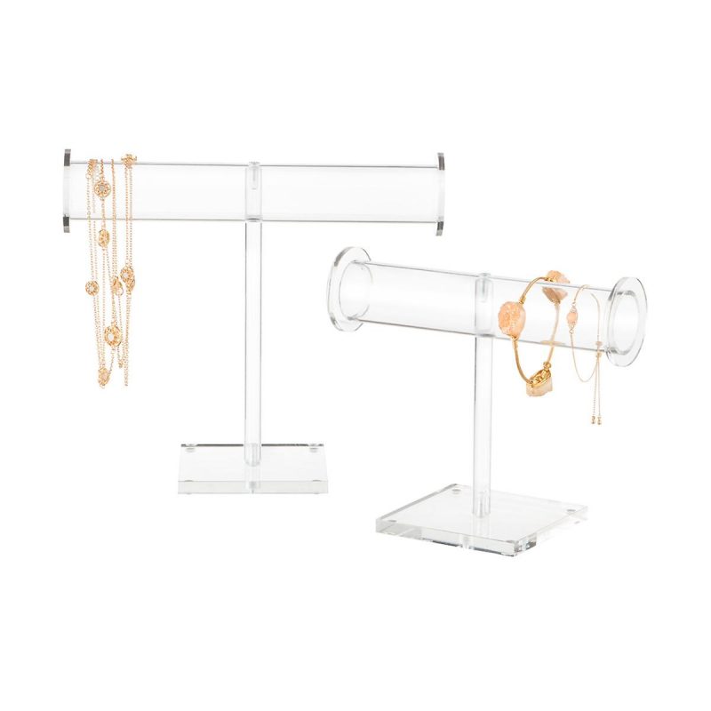There's more than one way to use these perfectly clear acrylic jewelry stands...