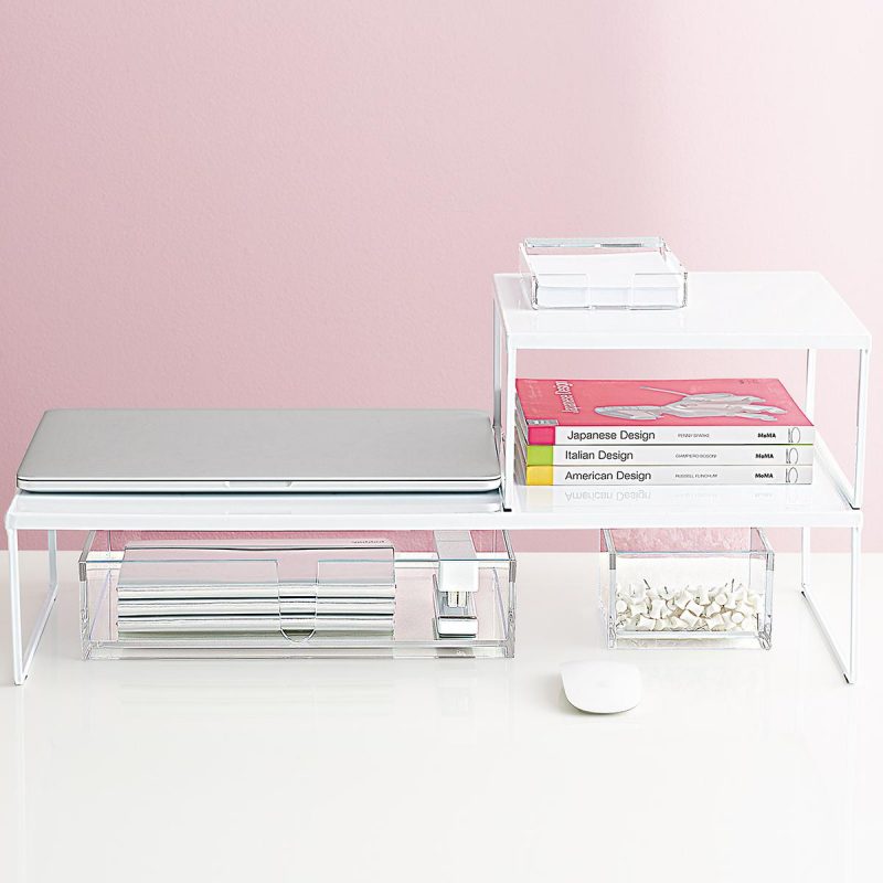 Double your storage space with this minimally designed, extra long shelf riser. 